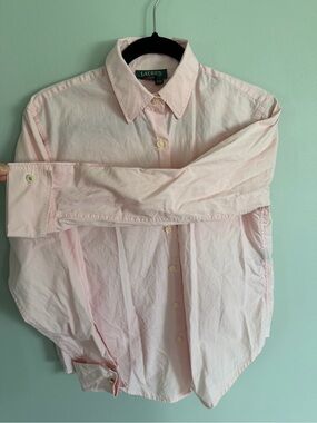 Lauren Ralph Lauren Women’s Petite Light Pink French Cuff Button-Down Shirt